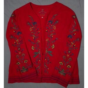 Johnny Was Women's Large Red Floral Embroidered Jacket Boho